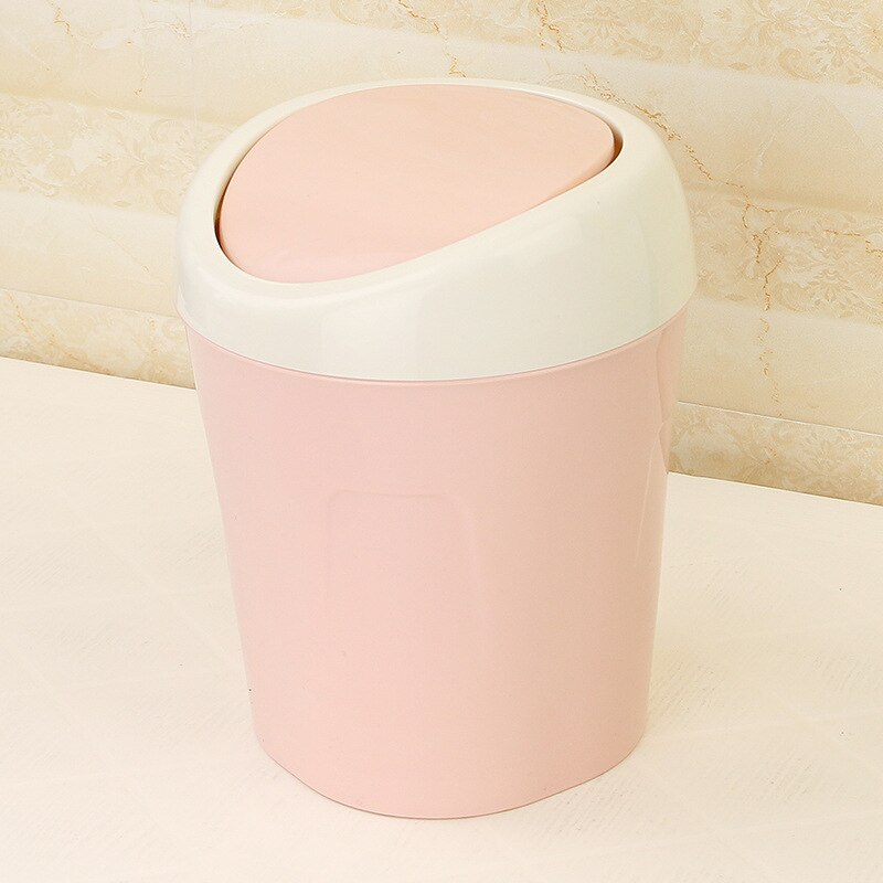 Mini poubelle de bureau maison panier à ordures Table créative poubelle balançoire couvert poubelle chambre cuisine outils de nettoyage: pink