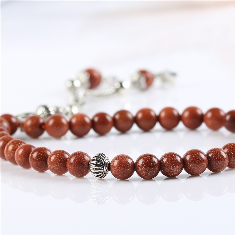 LOSHEREN Natural Gold Sand Stone Tesbih Islamic Prayer Beads Tasbih Muslim Rosary Misbaha Tasbeeh Sibha For Ramadan