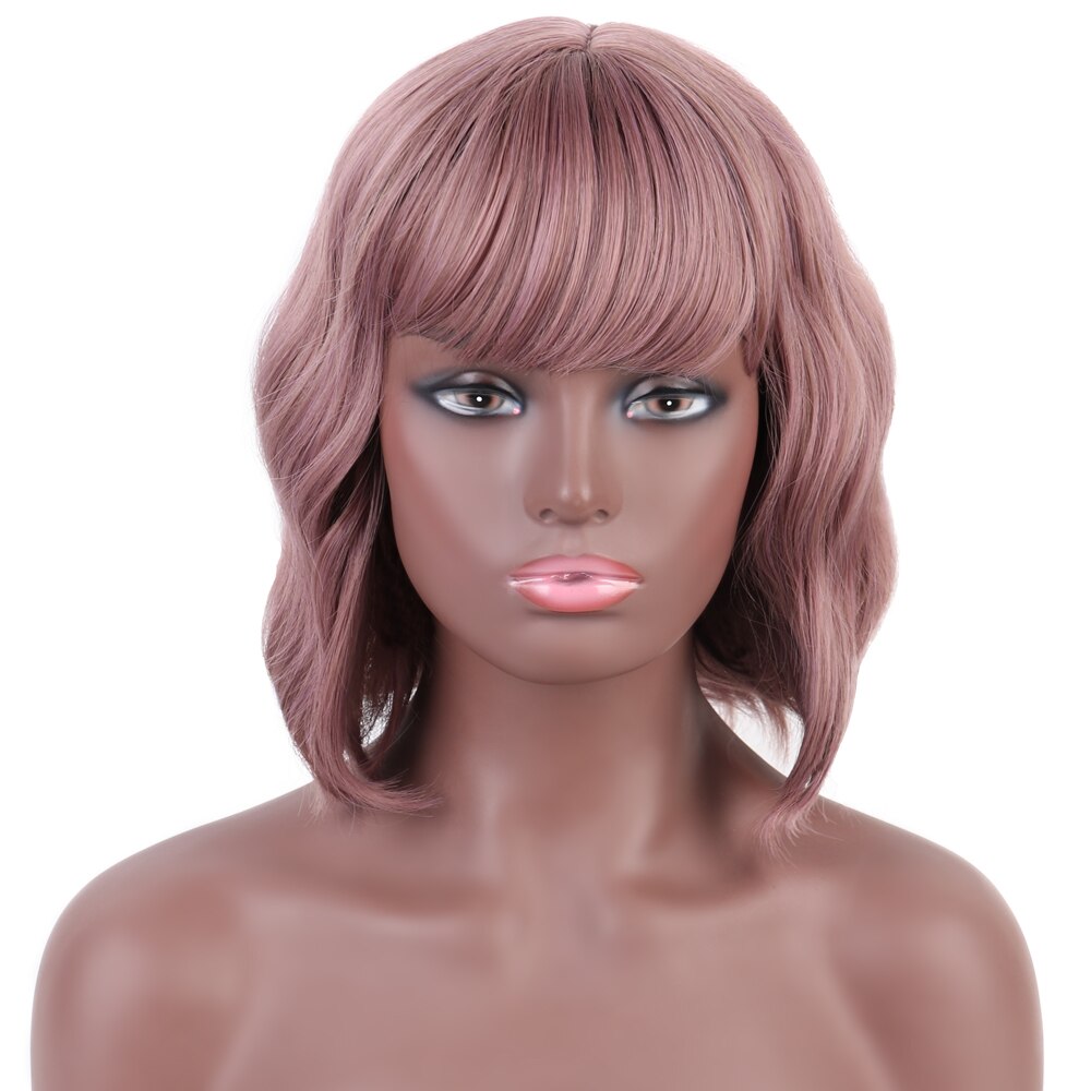 MODERN QUEEN 12"Water Wave Synthetic Wigs with Bangs Short Women Wigs Mix Purple Bob Wigs Heat Resistant False Hair for Women: Bo teng se wig