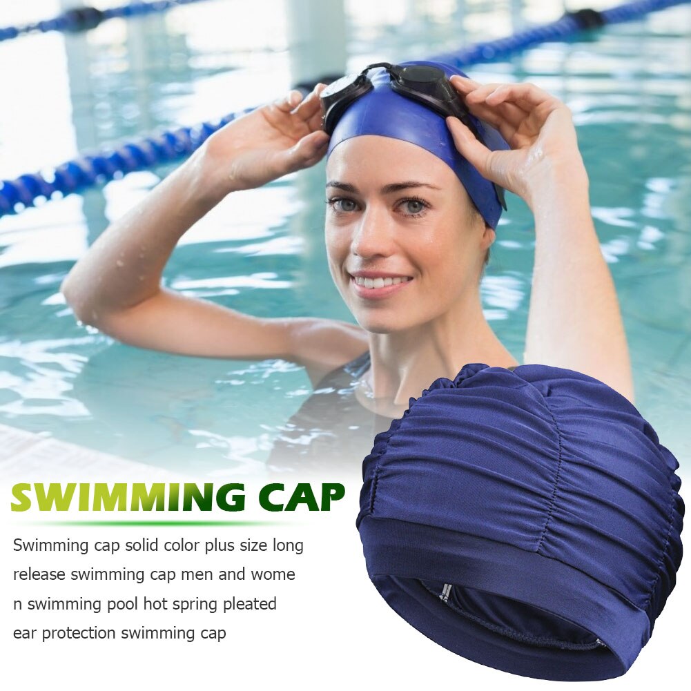 Geplooide Badmuts Lang Haar Stretch Elastische Nylon Zwemmen Badmuts Voor Vrouwen Dames Outdoor Zwembad Accessoires