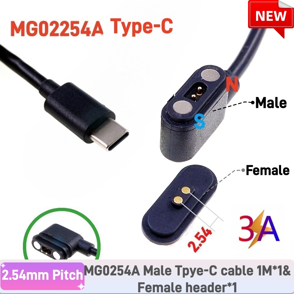 Magnetisk pogo-stift usb-c-kabel fjäderbelastad typ  c 2 4 6- positions hane hona 3a- kontakt ström dataöverföring: Brun