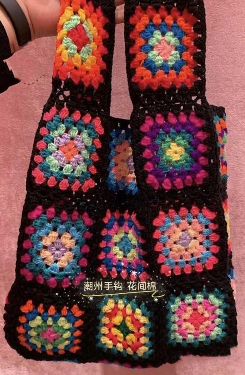 Holle katoenen geweven schoudertas voor dames, gehaakte handgeweven handtas, vintage handtas met handvat, shopper tas.