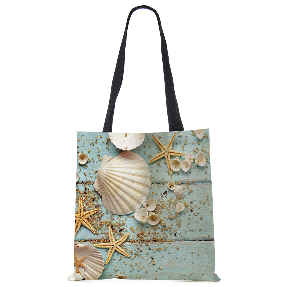Dames Schoudertas Blauwe Oceaan Zeester Strand Zand Prints Tote Bag Linnen Stof Mooie Casual Praktische Handtas: 4