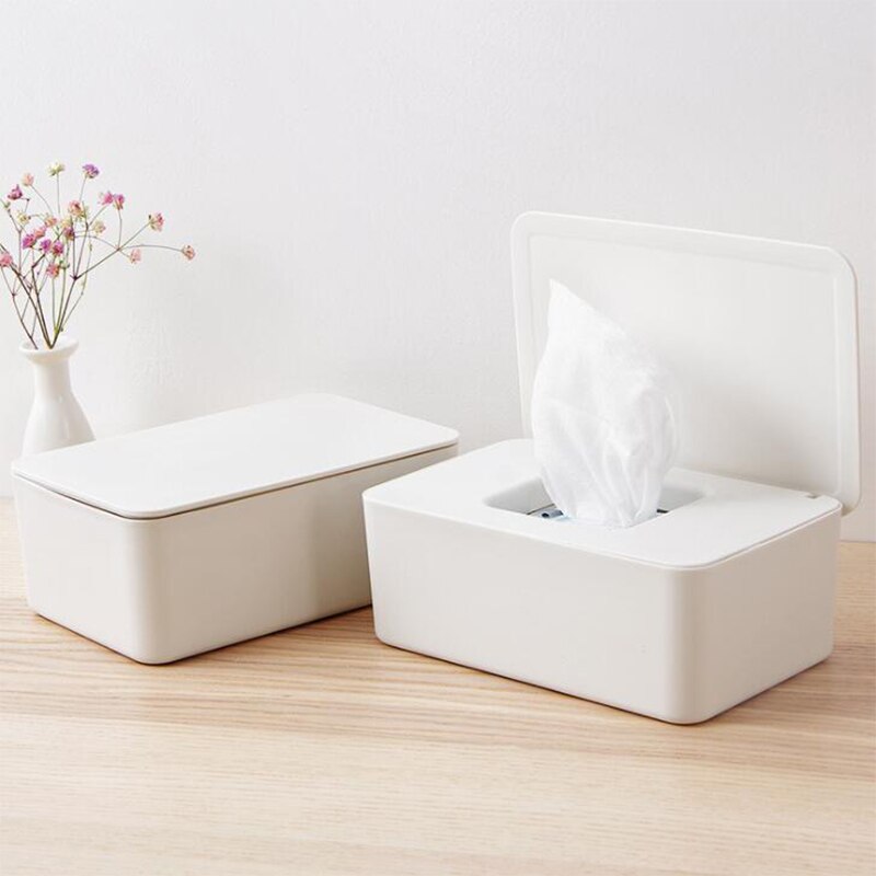 Vådt vævskasse desktop forsegling babyservietter papir opbevaringsboks dispenserholder husholdningsplast støvtæt med låg vævskasse