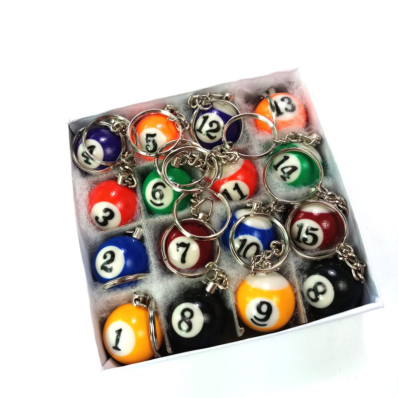 16 st 25mm harts biljard biljard boll nyckelringar med ring billig och vacker pool tillbehör dekoration