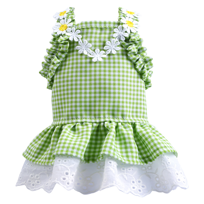 Summer Dog Dress Plaid Clothes For Small Dog Party Dog Skirt Puppy Flower Lace 3 Color XS S M L XL