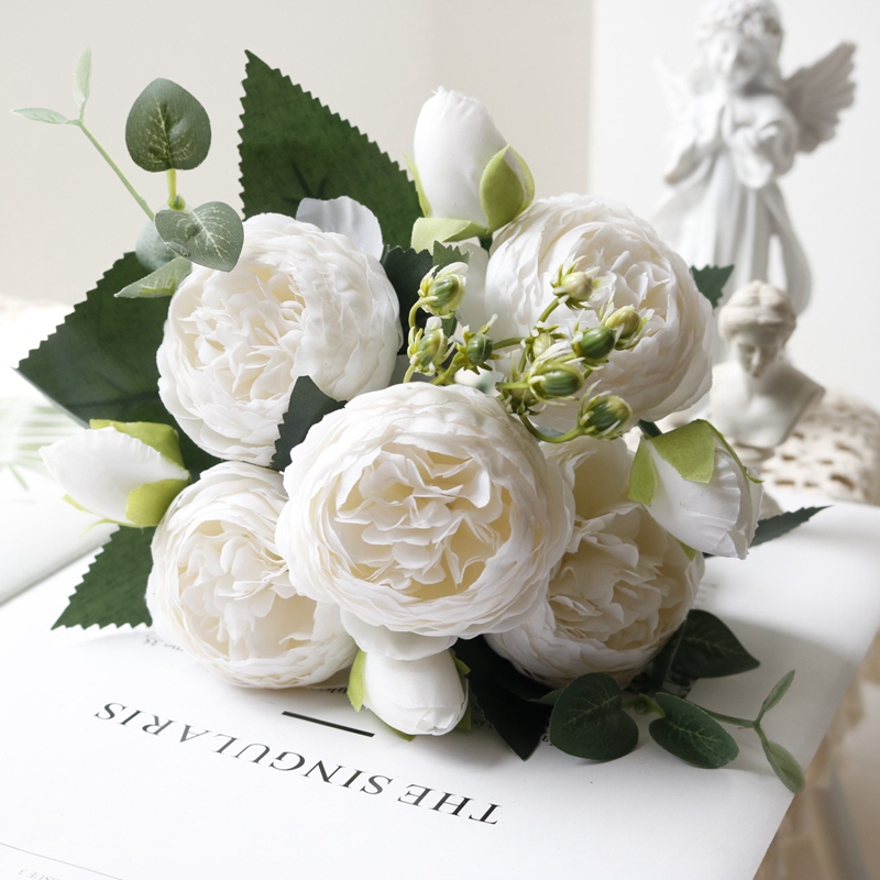 Buquê de flores artificiais de rosas para decoração de casa, festa de casamento, suprimentos de flores falsas, artesanato diy, acessórios de vaso de flores