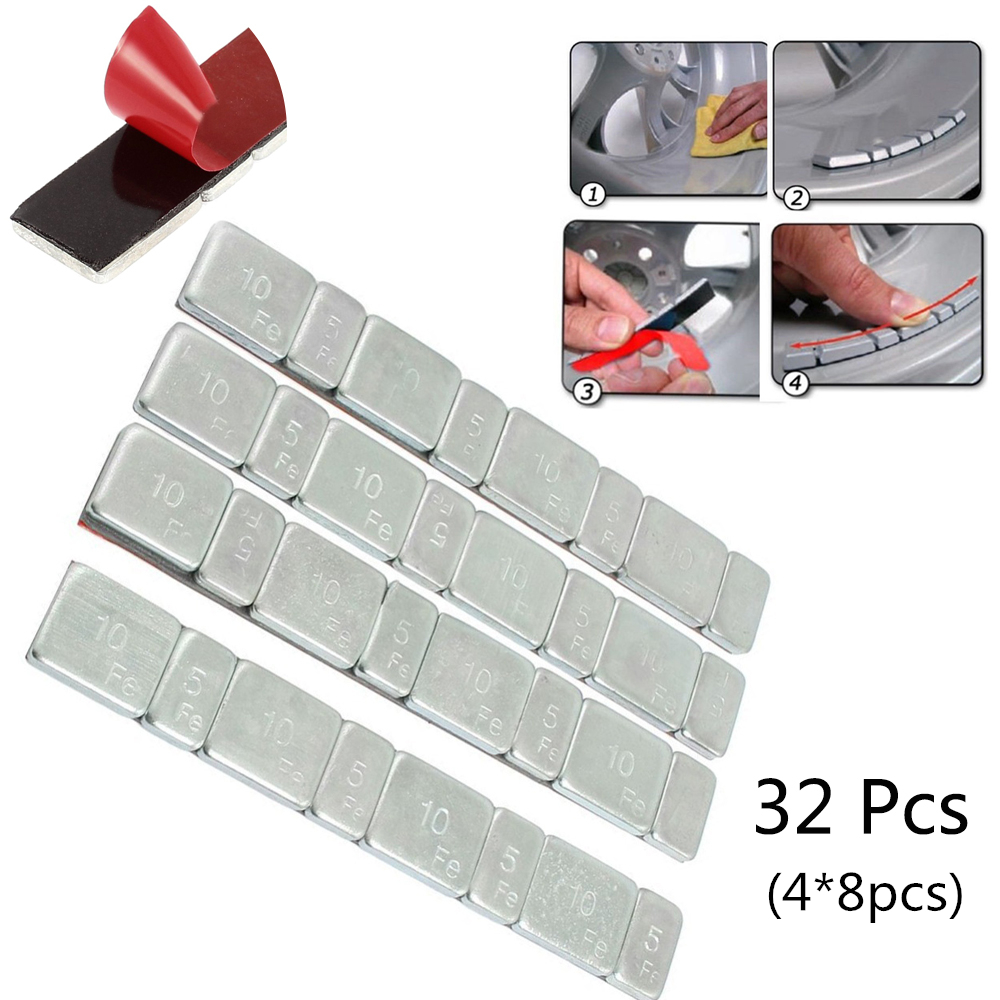 32 pièces/lot équilibreur de roue barre de pneu de voiture pneu moto outils équilibreur Kit gramme acier tout pneu à coller poids d'équilibre de roue