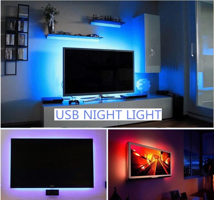Cadena de luz nocturna LED DC5V con Cable de puerto USB 50CM 1M 2M 3M 4M 5M lámpara de tira de luz LED USB SMD 3528 para TV/PC/portátil
