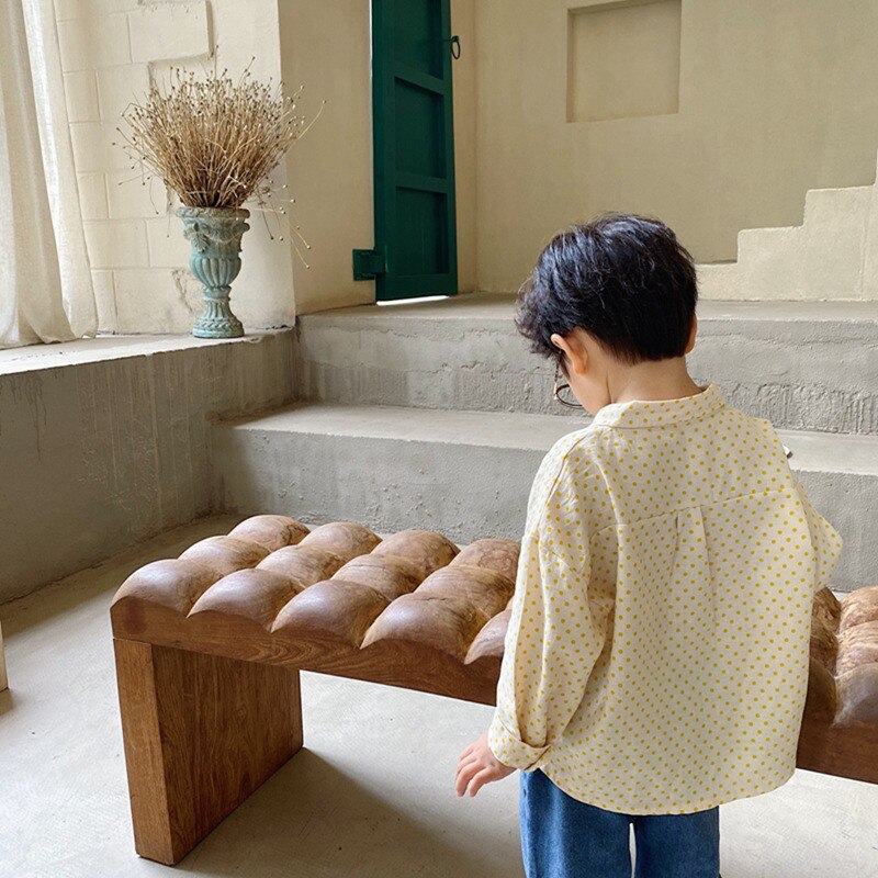 Boys Korean Style Cotton Dot Long Sleeve Shirts Spring and Autumn Lapel Collar Baby Boys soft all-match casual shirt
