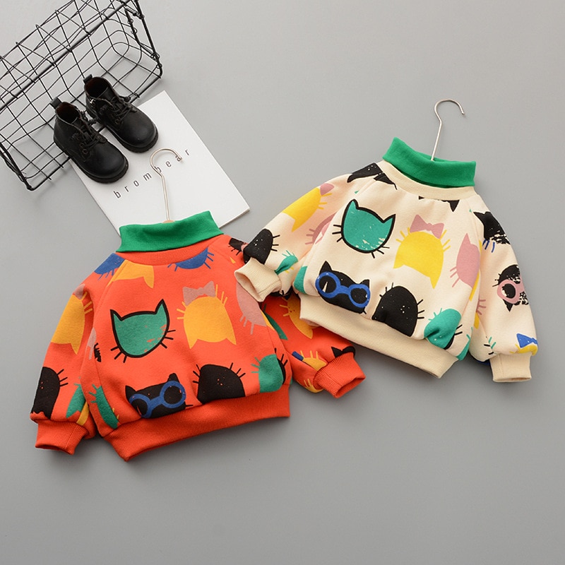 Sanitary Wardrobe Jacket Cartoon with Casual Winter Cotton for Boys and Girls Baby Warmth High-collar Long-sleeved Undercoat