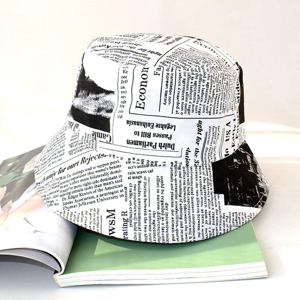1 Pcs Vintage Newspaper Pattern Bucket Hats Women Men's Panama Hat Fishing Hat Fisherman Cap Casual Sun Hat