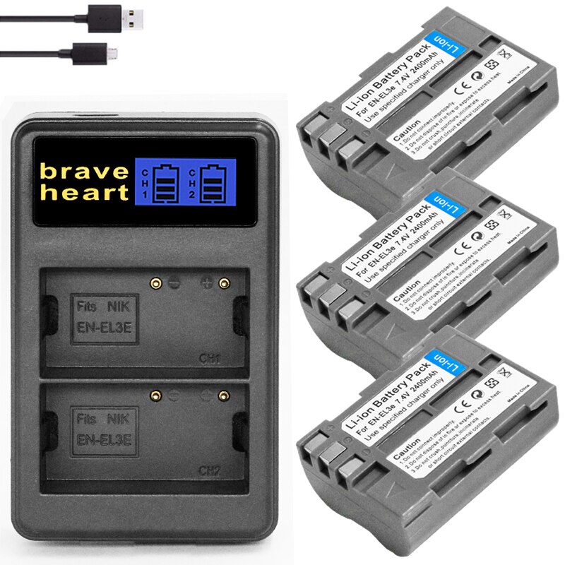 4PCS EN-EL3e EN EL3A EN EL3e Camera Battery For Nikon D30 D50 D70 D90 D70S D300 camera accessories: charger and 3battery