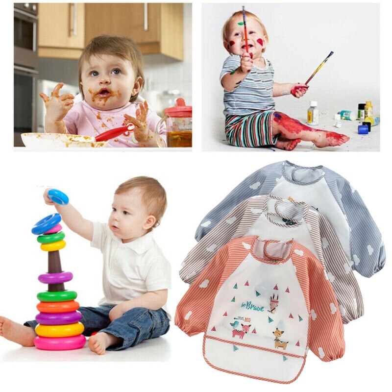 Baby Waschbar Druck Lätzchen Wasserdichte freundlicher essen Kleidung freundlicher Langen Ärmeln Fütterung Kittel Lätzchen Baby Schürze Tasche Bandana Lätzchen