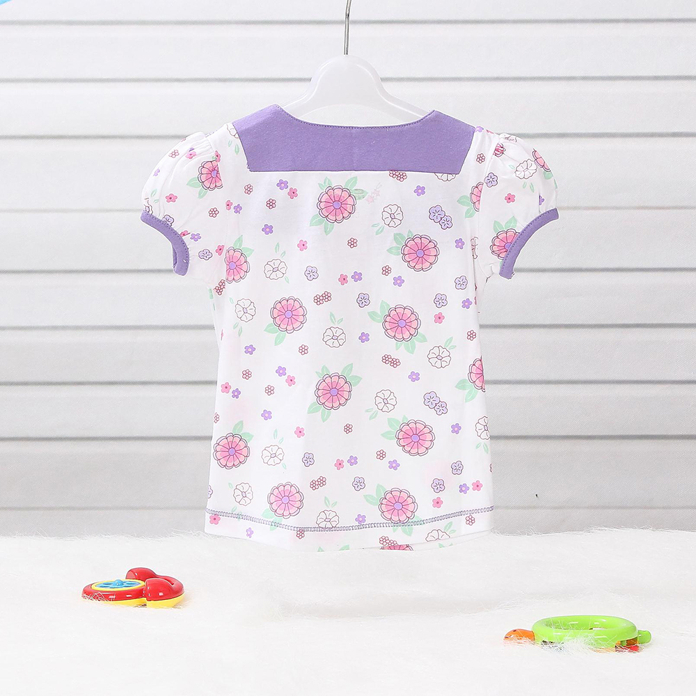 LeJin Baby Girl Shirt Baby Clothes for Summer Wear Girls Short Sleeve Blouse Tops With Flower in 100% Cotton