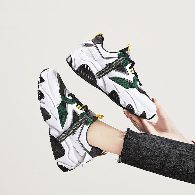 Andningsbara vita skor dam sneakers på plattform kvinnliga fritidsskor student sneakers för dam  ab519: Svart / 7.5