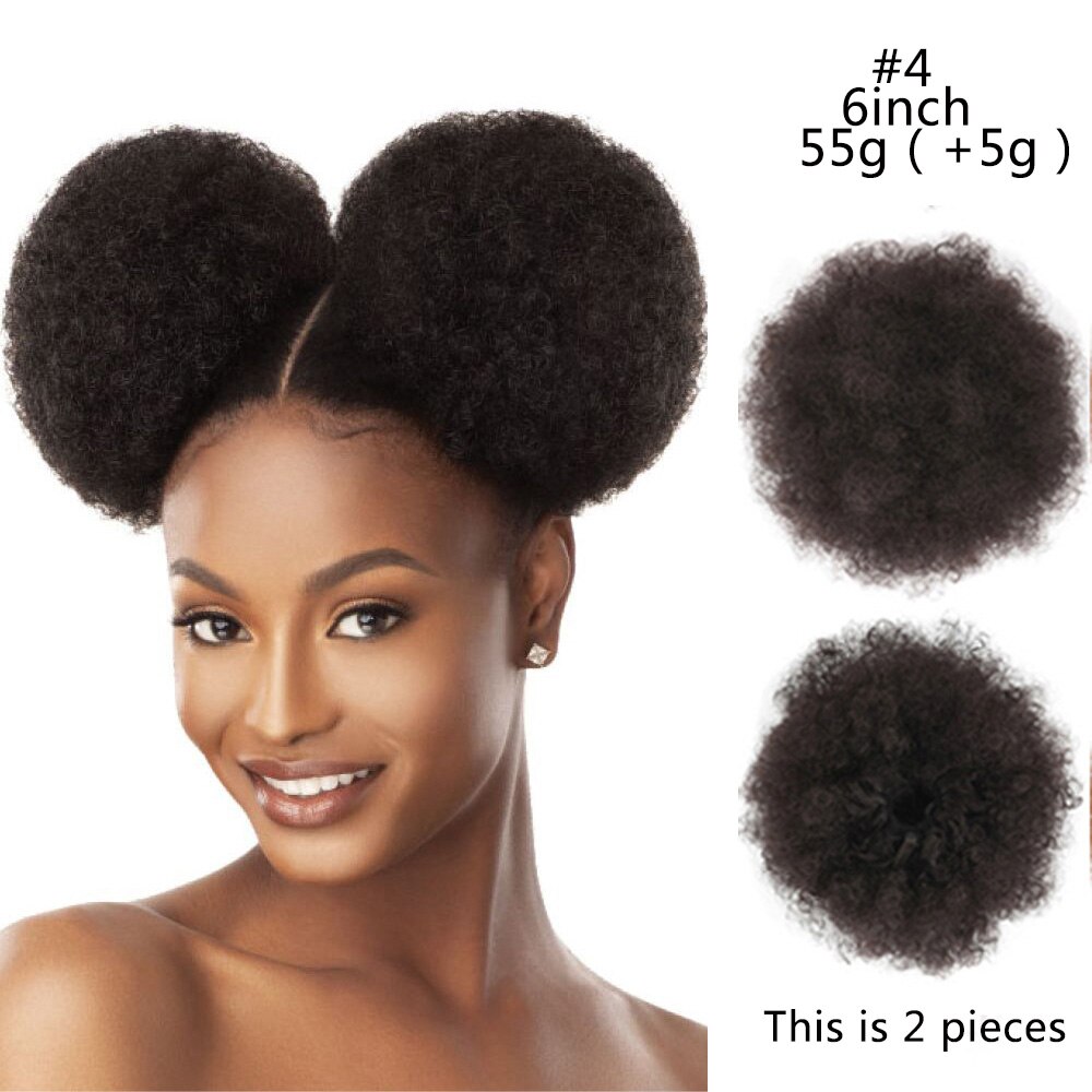Extension chignon cheveux crépus, postiche synthétique afro, coiffure boule frisée, fixation par clips, 8 pouces: 6 inch color 4
