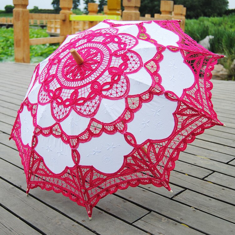 Photography Wedding Umbrellas Lace White Ivory Red Blue Handmade Cotton Embroidered Parisole Umbrellas Victorian Sun For Bride