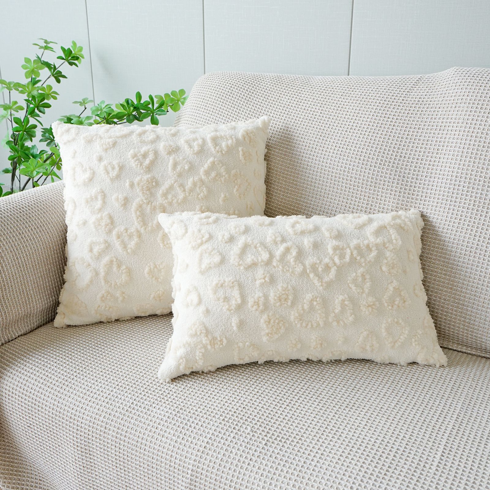 30x50/45X45CM Plush Heart-shaped Throw Pillow Cover Living Room Jacquard Waist Cushion Cover Decor Home Decorative Pillowcase: 470*740mm / green