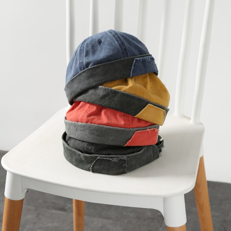 Vintage Hip Hop caps Men Washed Cotton Skull cap Adjustable Retro Brimless Hat Landlord Breathable Beanie Hat Sailor Cap