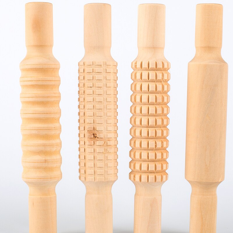 Rodillo de textura de madera para cerámica, herramientas prensadas de celosía a rayas, rodillo de barro en relieve, bricolaje: 4PCS