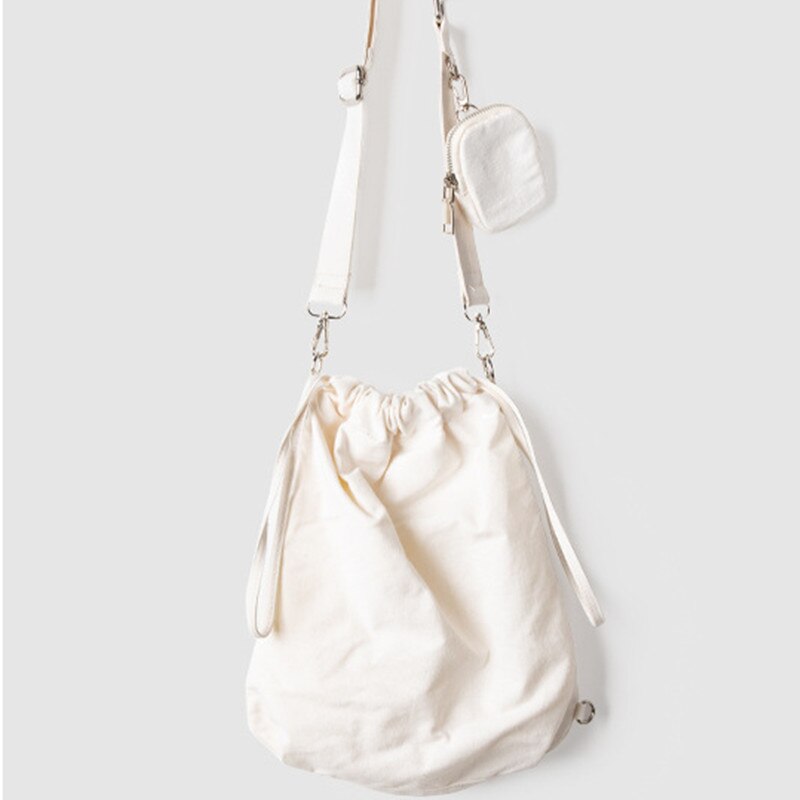 Soft Canvas All-match Solid Color Bucket Bag Student Bag Shoulder Bag Crossbody Bag Office Daily