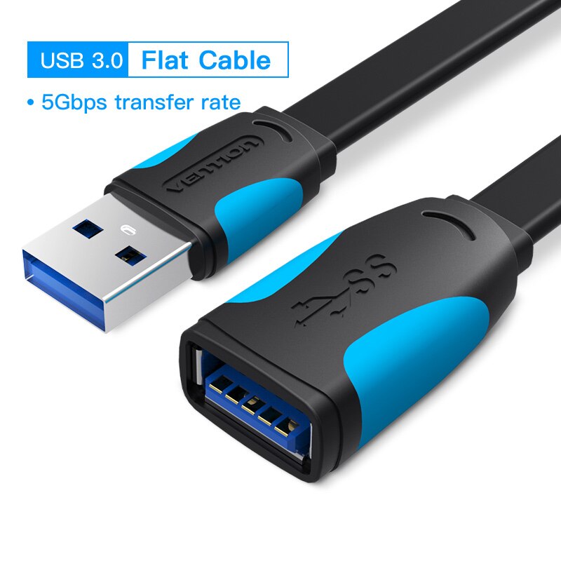 Vention USB to USB Cable USB 3.0 2.0 Male to Female Extension Cable USB 3.0 Data Cord for Smart TV PC SSD USB 2.0 Cable Extender: USB 3.0 Flat Black / 0.5m