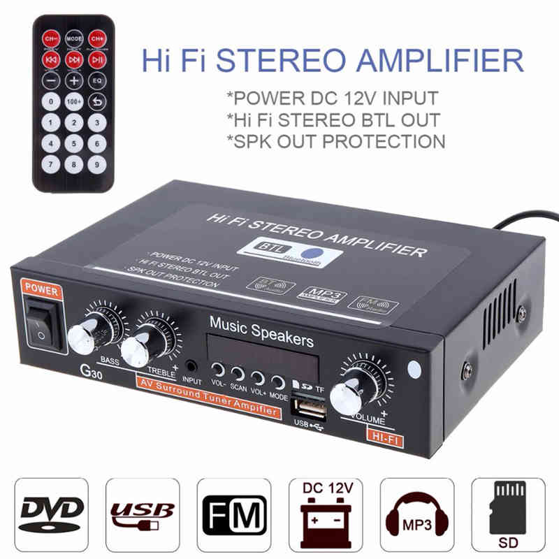 Universal G30 Hifi Bluetooth Car o Power Amplifier FM Radio Player Support SD / USB / DVD / MP3 With Remote Controller EU Pl