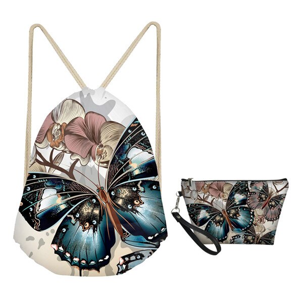 Mozoeyu 3d vlinder trekkoord rugzak make-up tas set 2 stuks dames reisaccessoires lichtgewicht schoudertassen: H3043 z 3 z 8