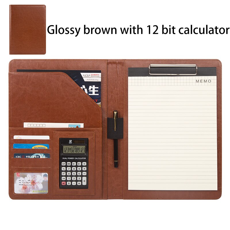 335*240mm A4 multifunktions Geschäft Büro Gewidmet Ordner Vertriebsleiter Leder Clip/vertragsunterzeichnung Carpetas Pasta Escolar: glänzend Braun 12 bisschen