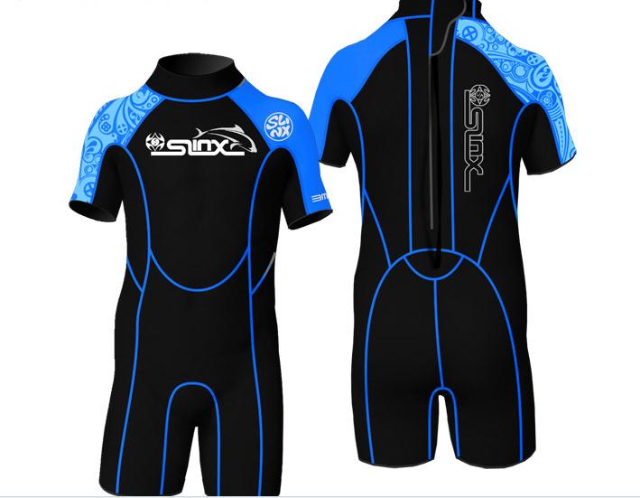 Slinx 2mm Neoprene Short Sleeves Kids Wetsuit Boy Girl Rash Guard Swim Scuba Diving Wet Suit Snorkeling Surf Wear Clothes: Blue / M