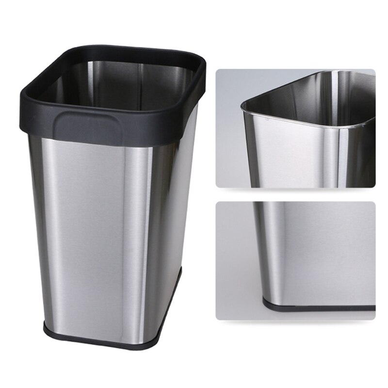 Stainless Steel Trash Can 12L Large Kitchen Garbage Bin Rubbish Waste Container Bathroom Kitchen Office Decor