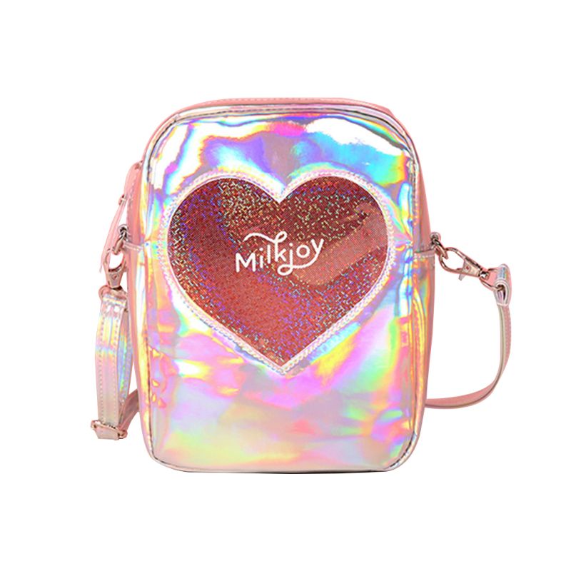 Mädchen Hologramm Herz Geformt Umhängetaschen Holographische Sommer Strand Tasche freundlicher Schulranzen Handtasche: Silber