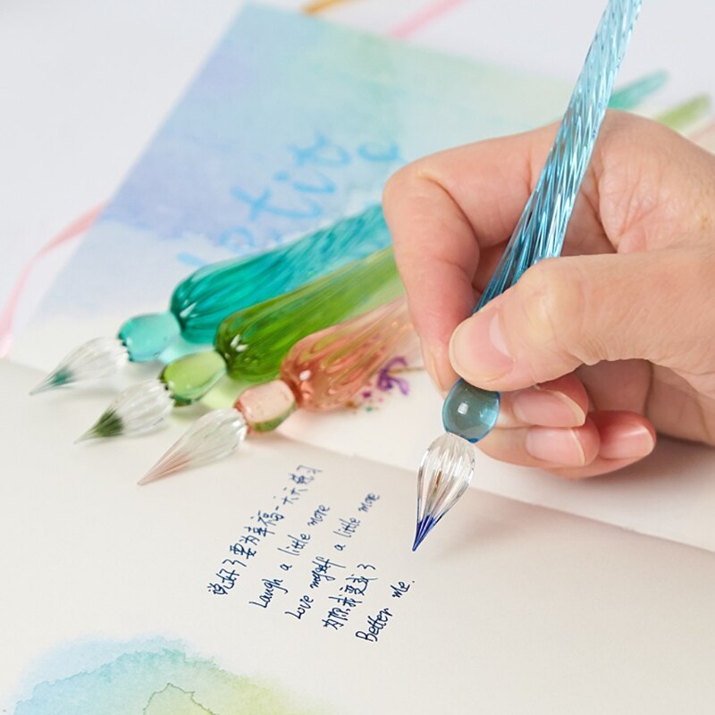 Jahrgang Glas tauchen Tauch Stift Unterschrift Füllung Tinte Brunnen Stifte Mit Kasten