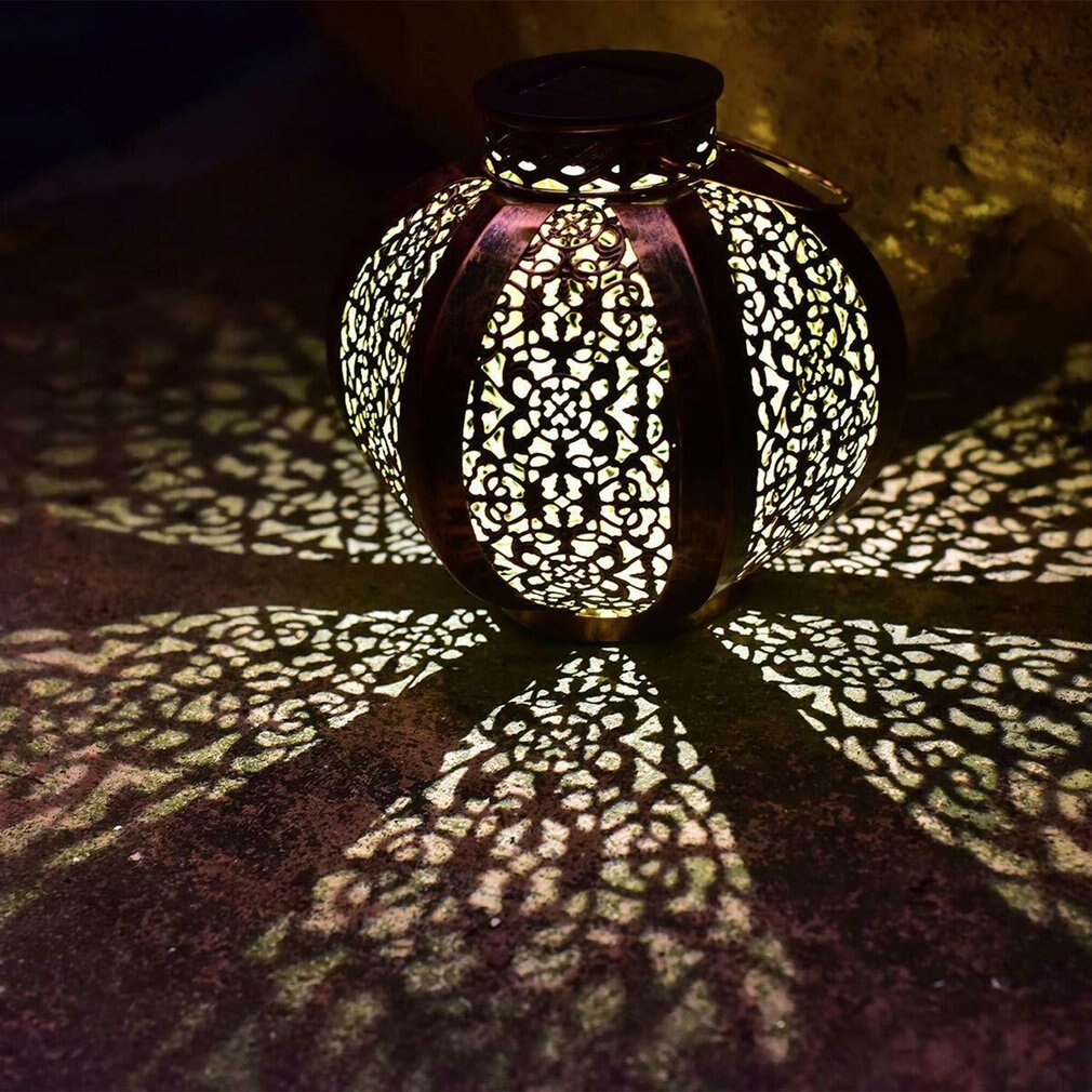 Retro Garden Solar Lamp Hollowed Out maple leaf Shadow Lantern Hanging Hollow Lamp Lighting Outdoor Waterproof Landscape Lamp