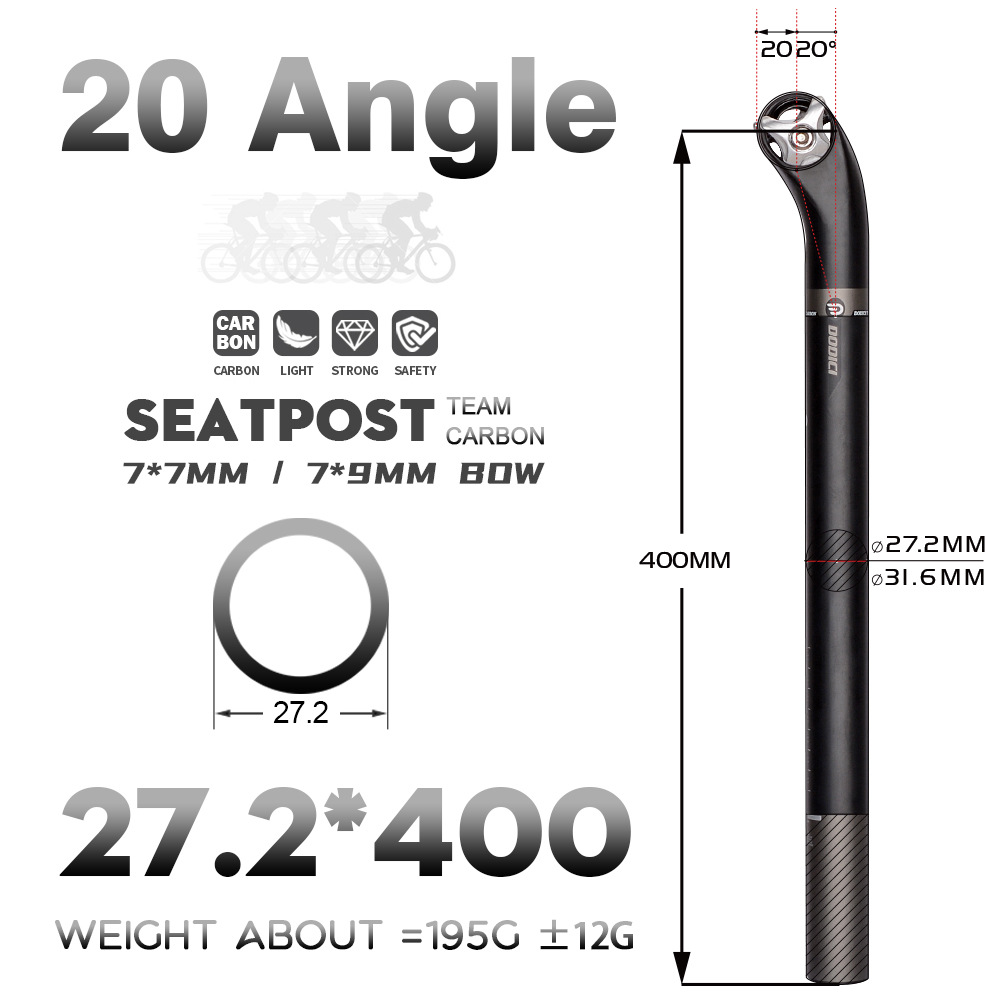 DODICI 27.2/30.8/31,6 Kohlenstoff Faser Fahrrad Sattelstütze MTB Rennrad Sitz Rohr Kohlenstoff Sitz Post 5 grad 20 grad 400mm Teile: 20Grad 27.2x400mm