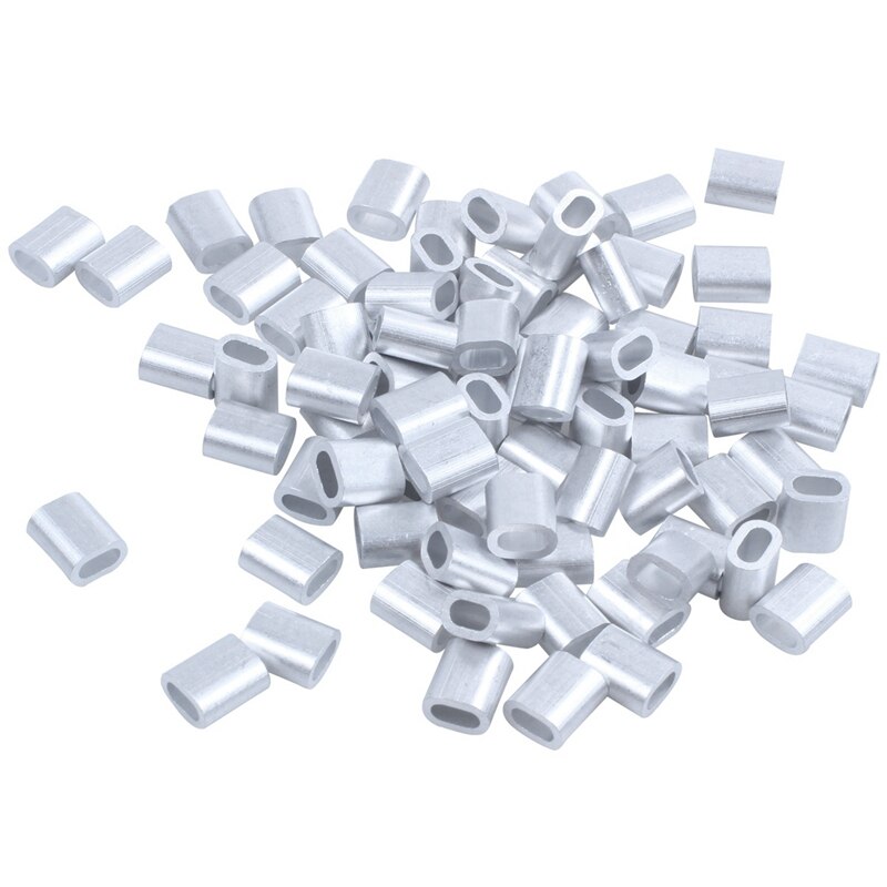 80 Pcs 2mm Aluminum Double Hole Wire Rope Clamp Clip & 1 Set Stainless Steel Fishing Pliers Wire Rope Crimping Tool