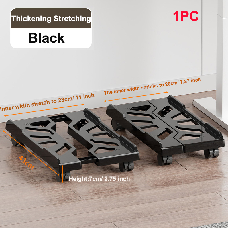 1pc ABS Desktop Computer Tower Stand, Adjustable Mobile CPU Holder with Rolling Wheels, Home Office Universal Platform Bracket: black