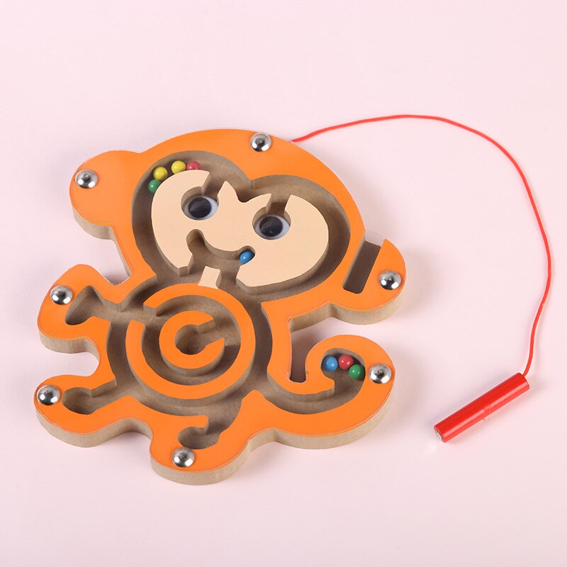 1pc Per Bambini Labirinto Magnetico Giocattolo Gioco della Palla di Legno Prima Educazione Intellettuale Bordo Di Puzzle Creativo Anello Regalo Genitore-bambino bambino Giocattoli: monkey