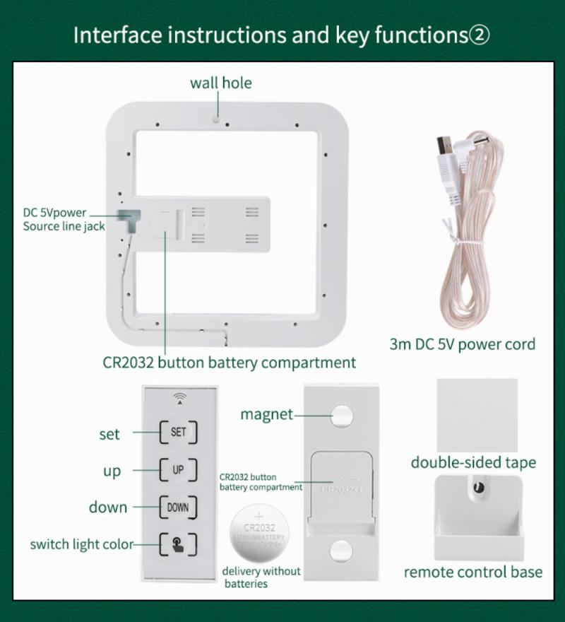 LED Wall Clock Remote Control Digital Wall Clock Mirror Alarm Clock With Temperature Ring Multicolor Hollow Wall Light
