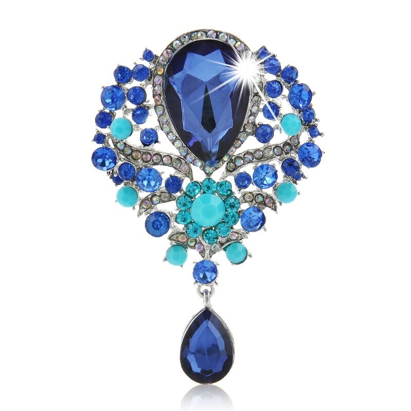 Women Men Brooch Wedding Bridal Bouquet Clear Crystal Diamante Rhinestone Teardrop Dangle Brooch Pin: 1