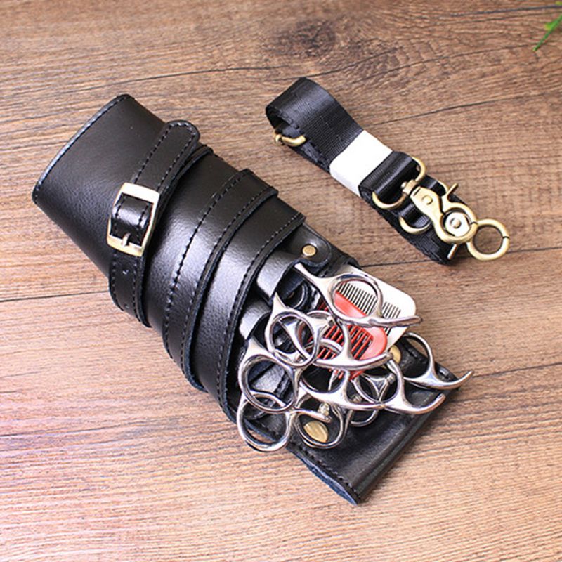 PU Leather Pouch Scissors Bag with Strap Hair Stylist Pocket for Hairdresser
