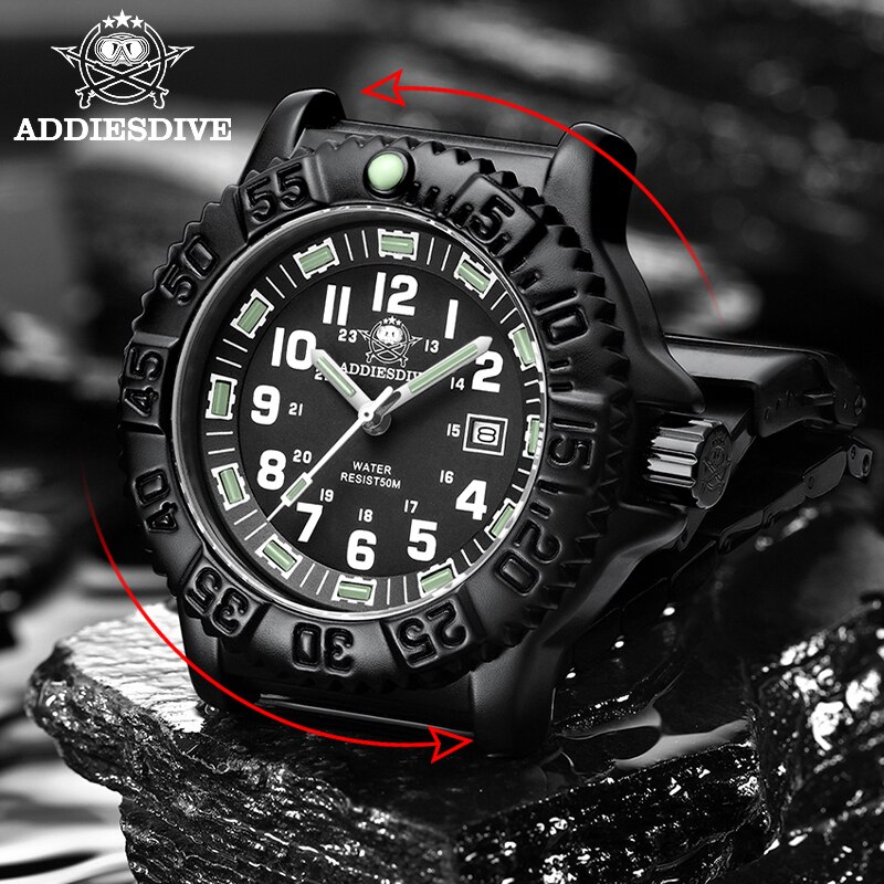 Addiesdive Heren Sporthorloge Lichtgevend Multifunctioneel 50M Waterdicht Roestvrij Staal Reloj Hombre Heren Quartz Horloge Relogio