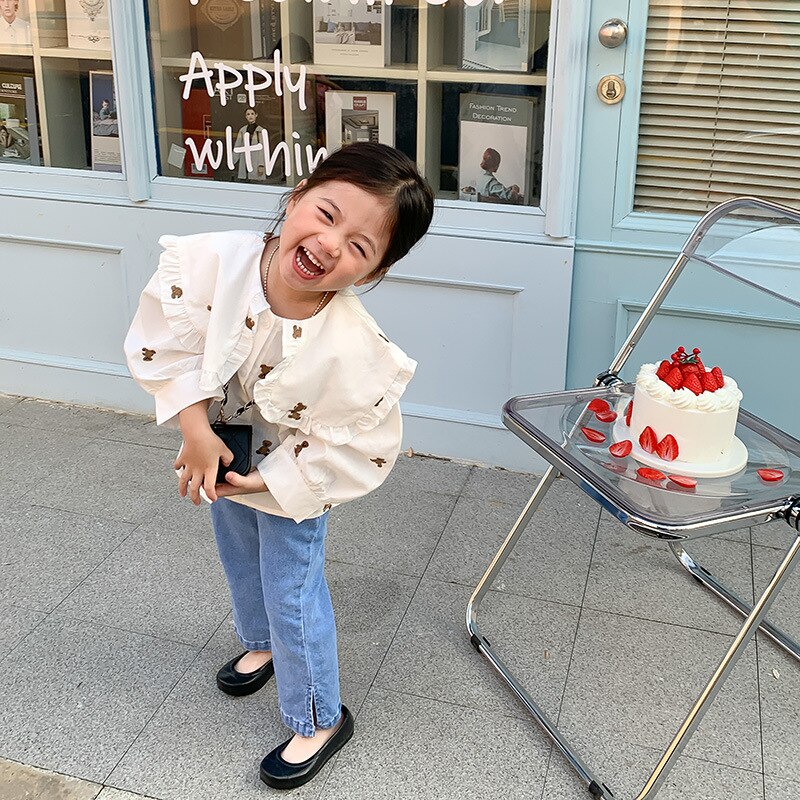 9827B abbigliamento per bambini camicia da ragazza primavera 2022 nuovi ripieni coreani grandi e camicie da ragazza arricciate camicie a fondo per bambini 1-7 anni