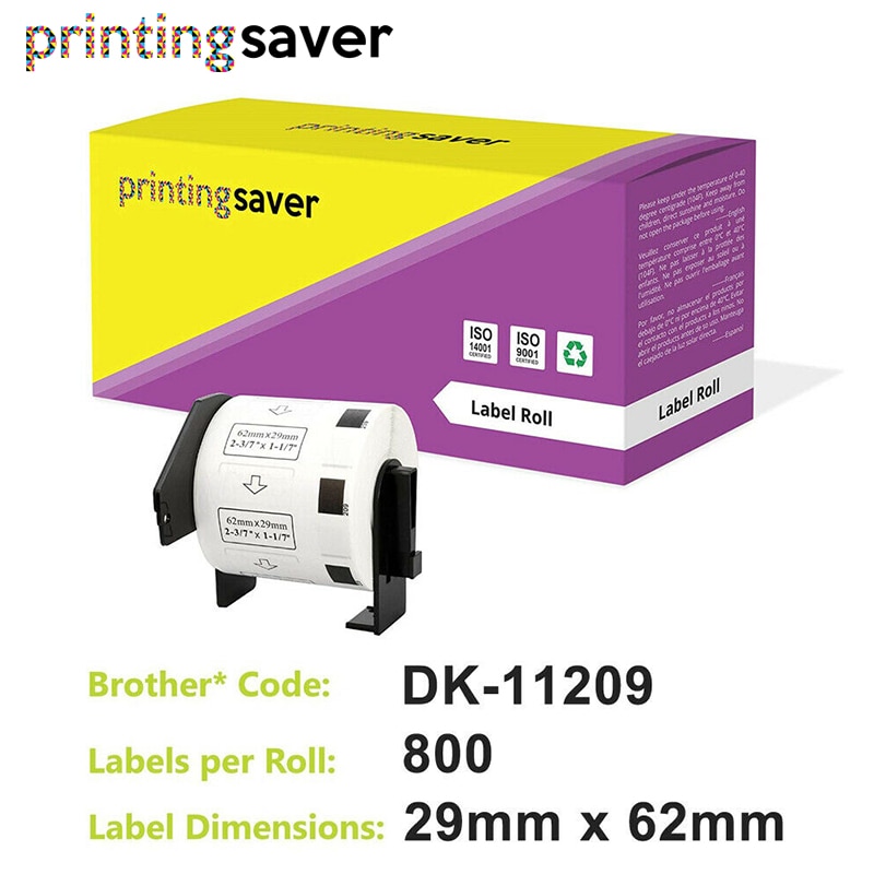 2 Rolls Compatibel DK-11209 Label 62mm * 29mm 800Pcs Compatibel voor Brother Label Printer Wit Papier DK11209 DK-1209 11209