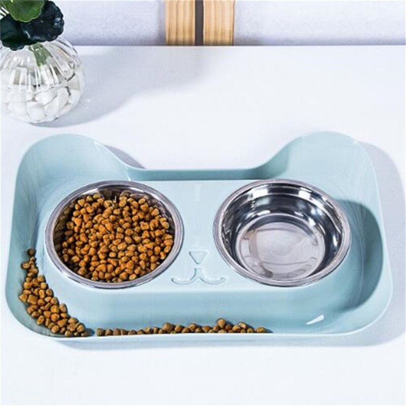 1pc duurzame dubbele kattenvoerbakken van roestvrij staal, kattenrijstbak, hondenbak, lekvrije antislip voerbak voor huisdieren