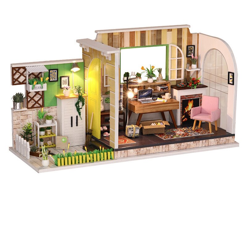 Nowoczesny styl miniaturowy domek dla lalek DIY studio kreatywny Wykonany ręcznie willa drewniane robić montażu modelu sztuki prezenty robić domu zabawki dla dzieci: A