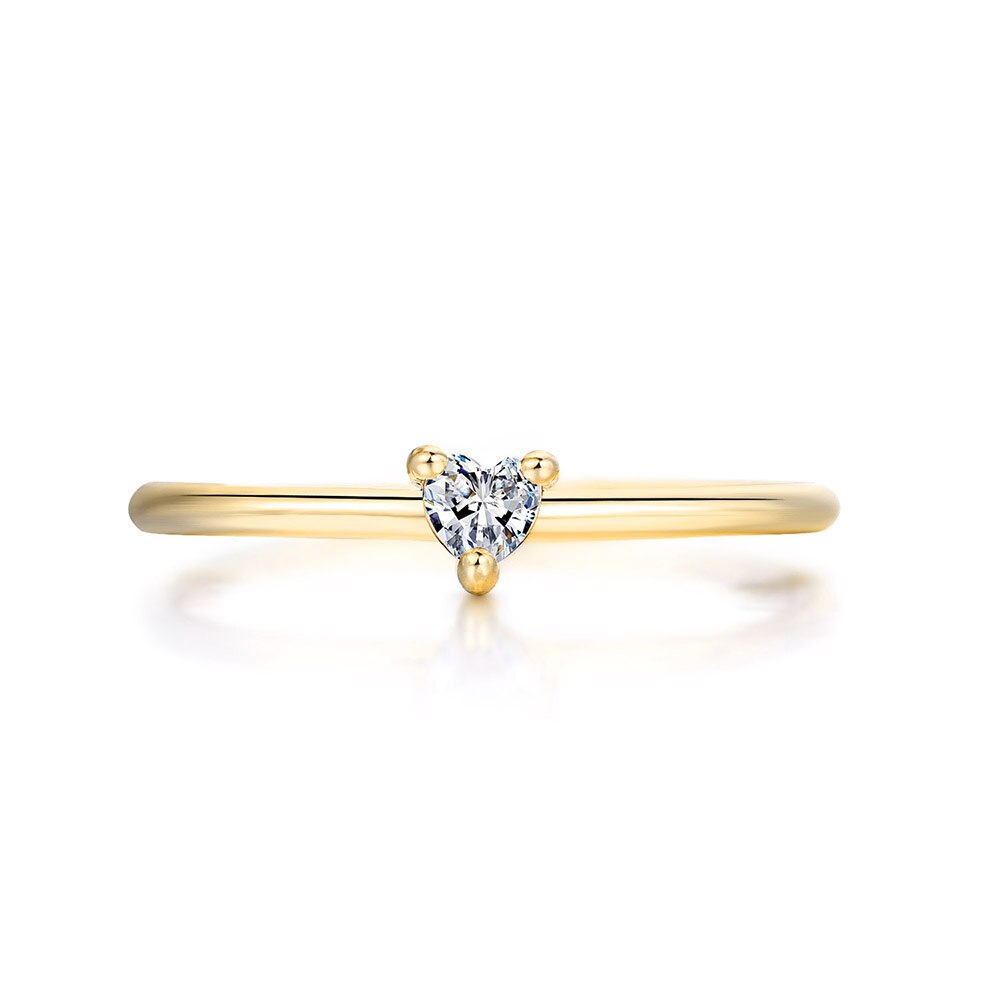 Anillos para mujer con forma de corazón pequeño Color dorado compromiso de boda anillo delicado joyería circón joyería de romántica KBR014-M: 8 / Blanco