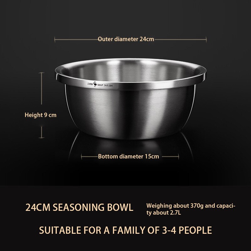 Stainless Steel Mixing Bowl Set Fruit Salad Bowls Set Good Mixing Bowls For Salad Cooking Baking Kitchen Utensils: 24cm