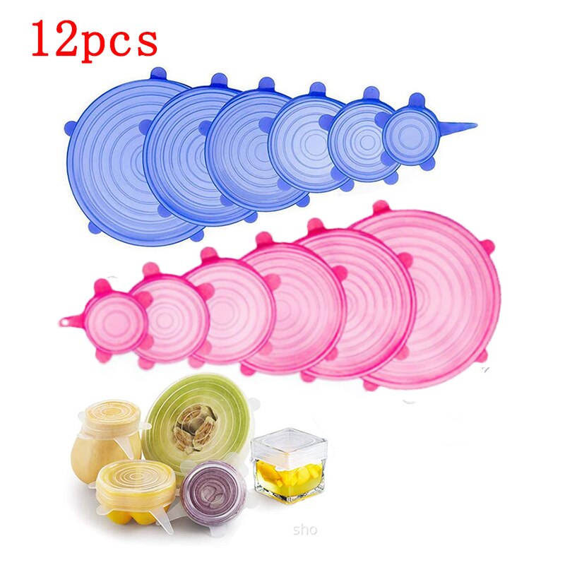 6/12Pcs Adaptable Silicone Lids Reusable Universal Food lids Cover Stretchable Washable Silicone Food Wrap Lid Kitchen Accessor